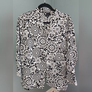 Carole Little Black and White Linen Blouse